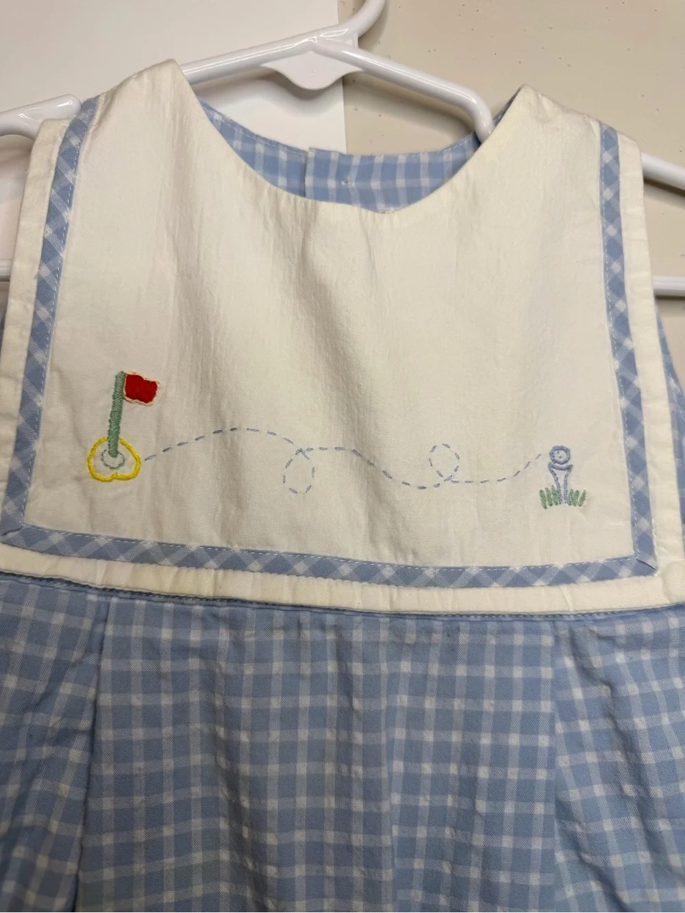 Luli & Me Light Blue Gingham Sailor Bib Romper